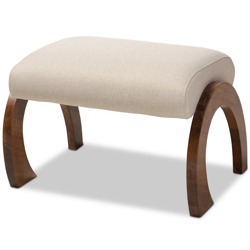 Baxton Studio Sandrine Fabric Ottoman in Light Beige and Walnut Brown