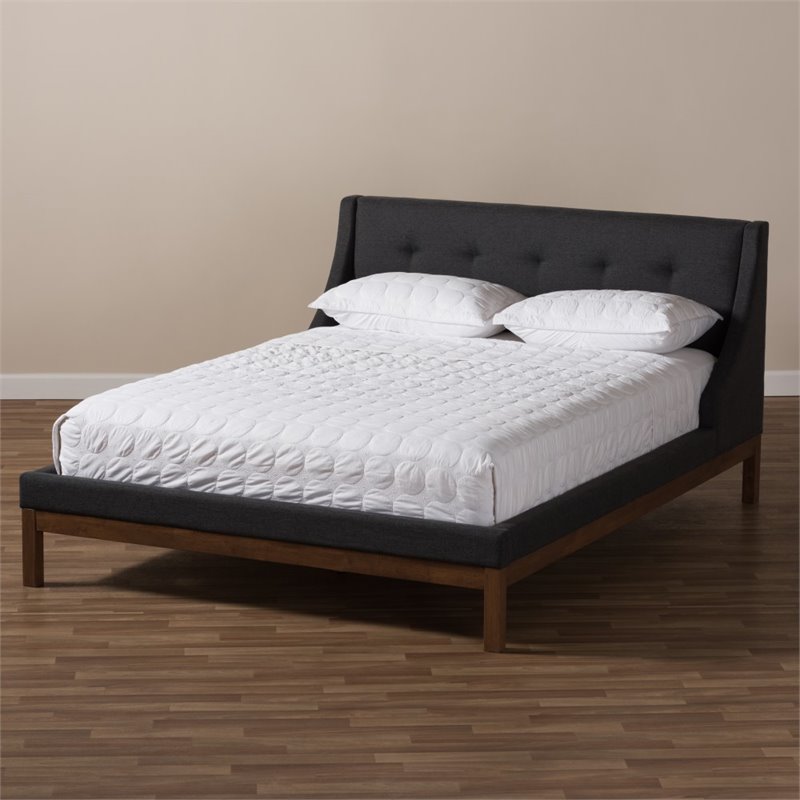 Baxton Studio Louvain Upholstered Queen Platform Bed in Dark Grey