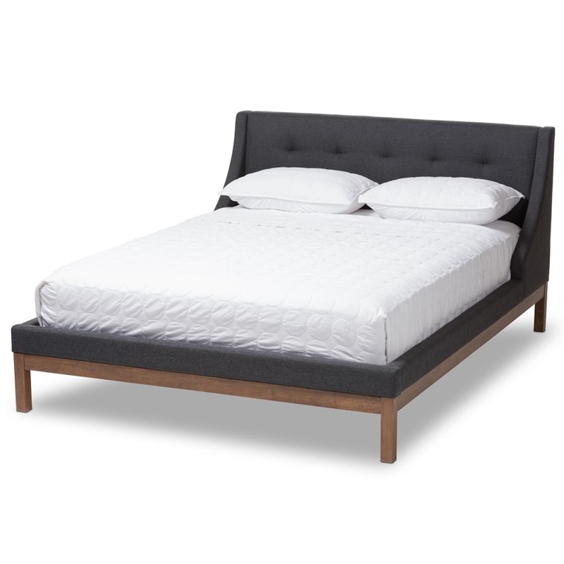 Baxton Studio Louvain Upholstered Queen Platform Bed in Dark Grey