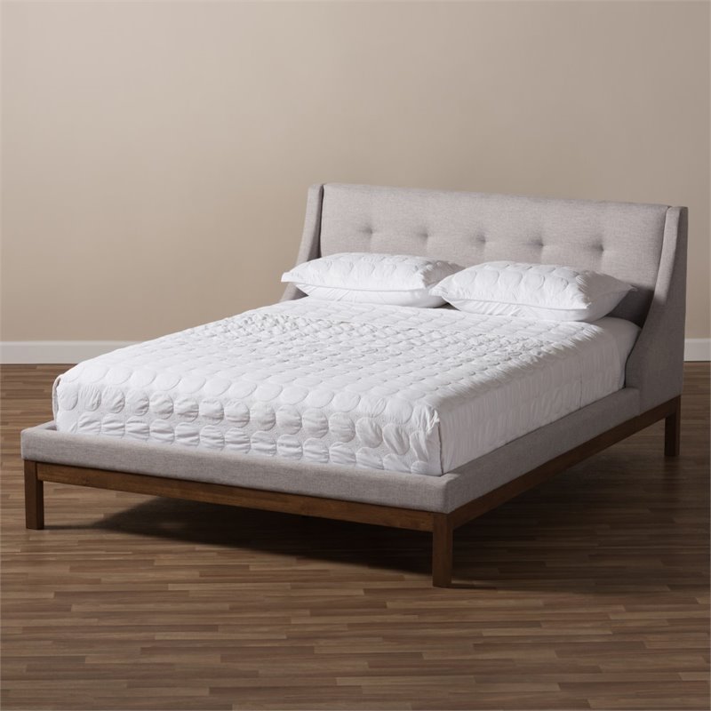 Baxton Studio Louvain Upholstered Full Platform Bed in Greyish Beige