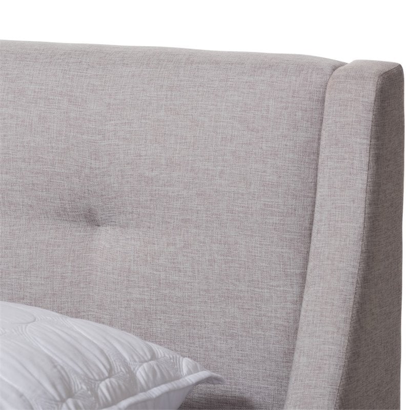 Baxton Studio Louvain Upholstered Full Platform Bed in Greyish Beige