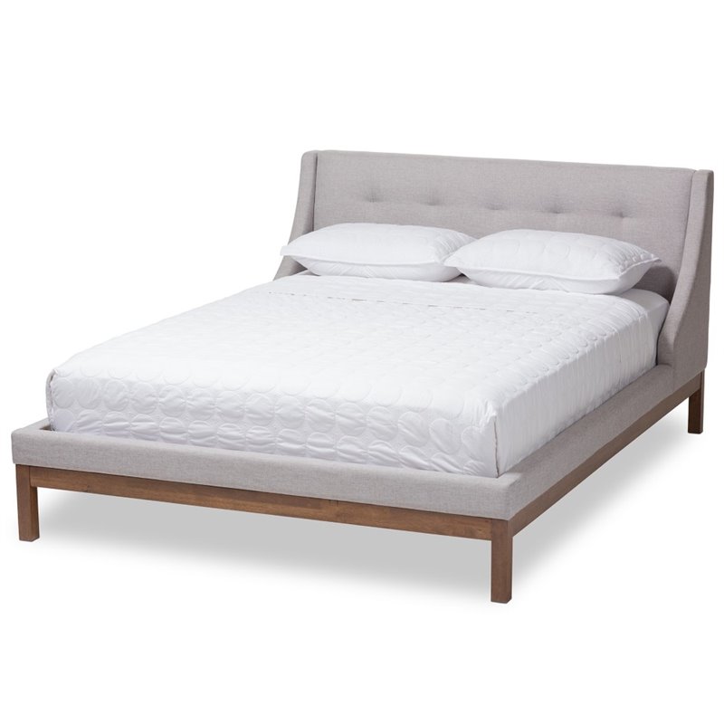Baxton Studio Louvain Upholstered Full Platform Bed in Greyish Beige
