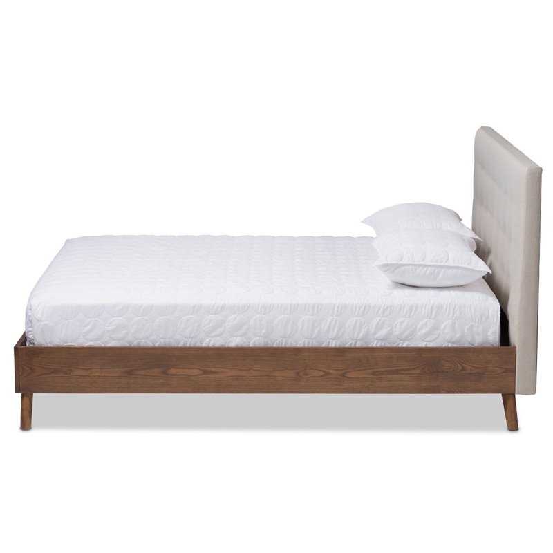 Baxton Studio Alinia Tufted King Panel Platform Bed in Light Beige
