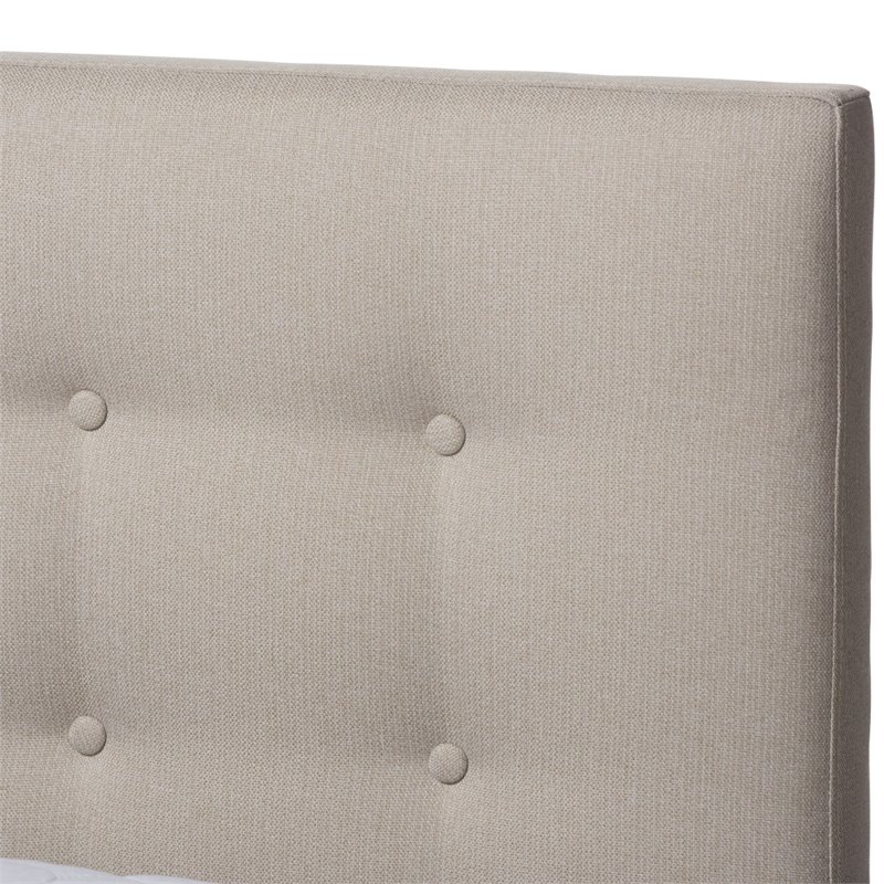 Baxton Studio Alinia Tufted King Panel Platform Bed in Light Beige