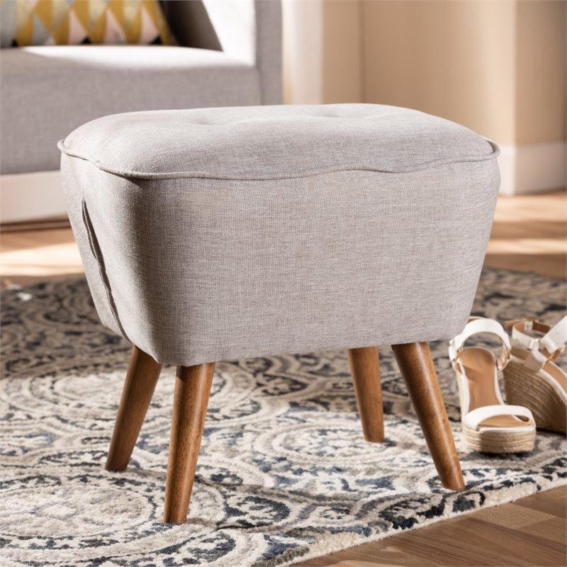 Baxton Studio Petronelle Ottoman in Greyish Beige and Walnut Brown