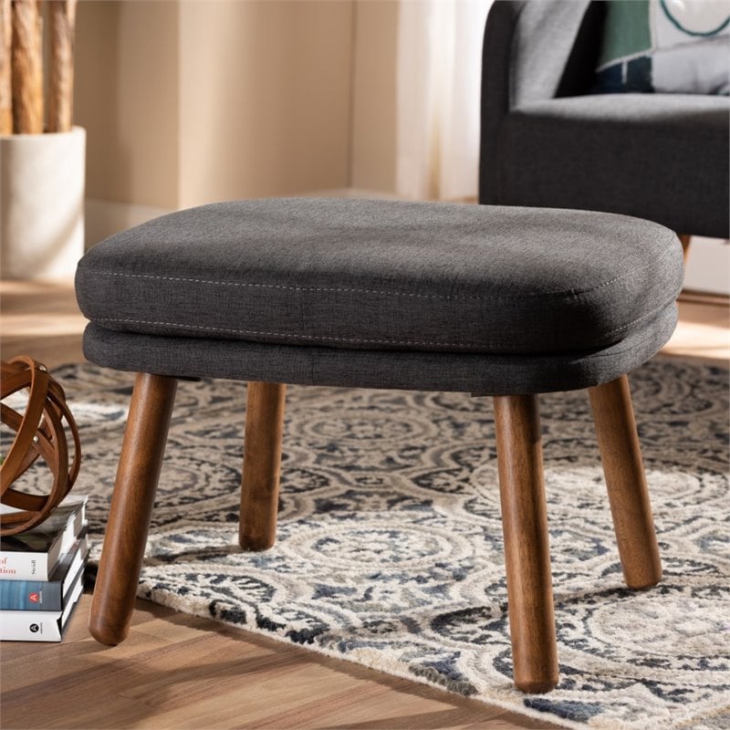Baxton Studio Lovise Ottoman in Dark Grey and Walnut Brown