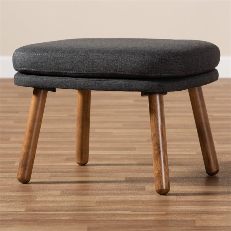 Baxton Studio Lovise Ottoman in Dark Grey and Walnut Brown