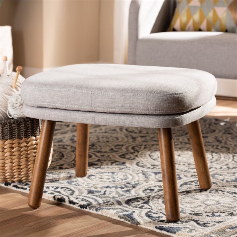 Baxton Studio Lovise Ottoman in Greyish Beige and Walnut Brown