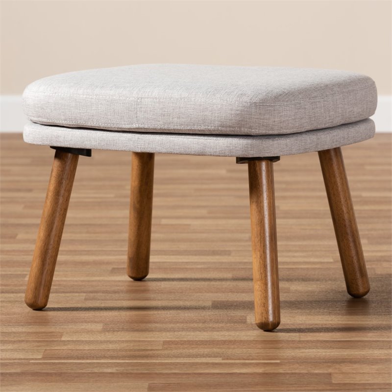 Baxton Studio Lovise Ottoman in Greyish Beige and Walnut Brown