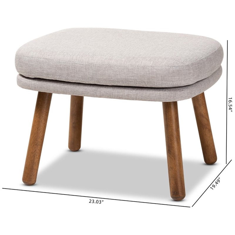 Baxton Studio Lovise Ottoman in Greyish Beige and Walnut Brown