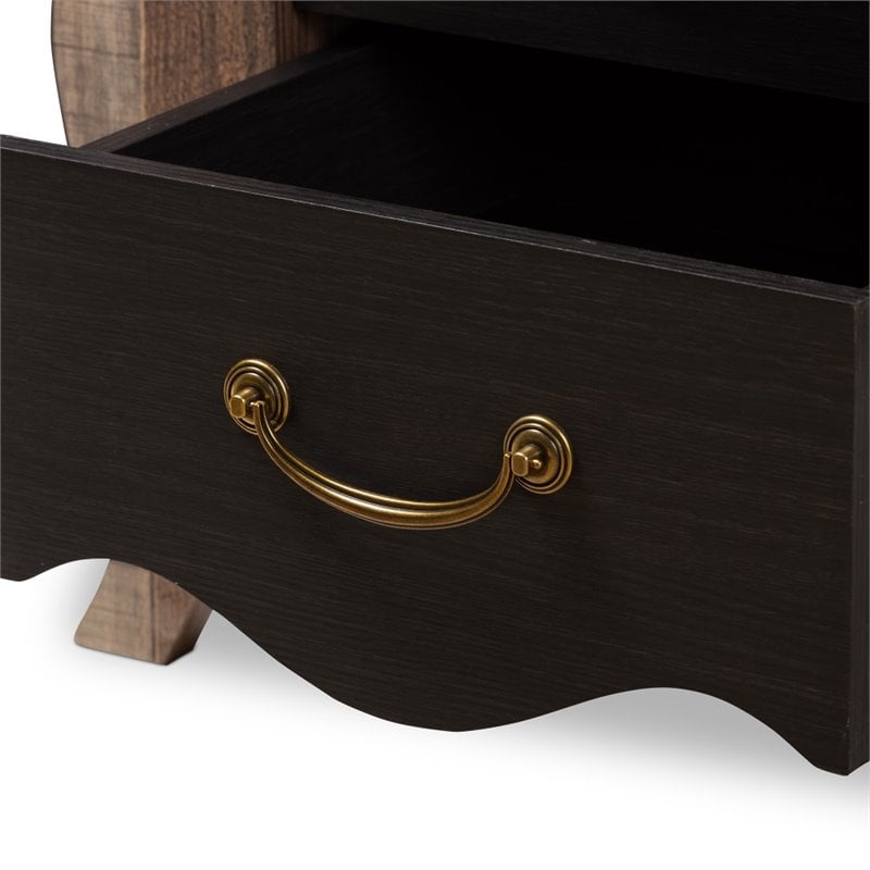 Baxton Studio Romilly 2 Drawer Nightstand in Black and Oak 680270580237