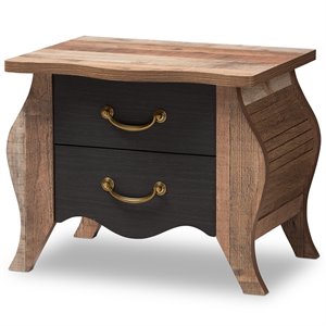 baxton studio romilly 2 drawer nightstand in black and oak