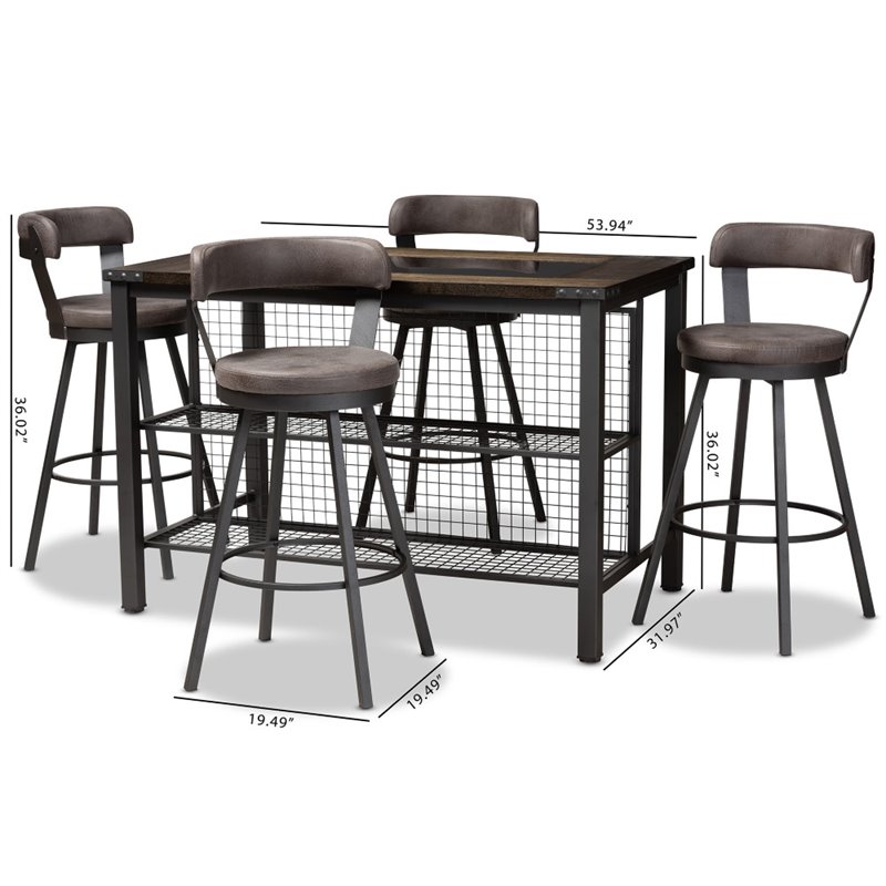 Baxton Studio Arcene 5 Piece Counter Height Dining Set in Gray