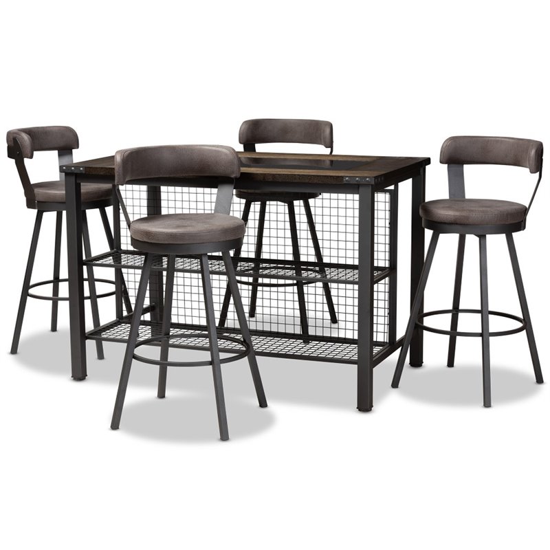 Baxton Studio Arcene 5 Piece Counter Height Dining Set in Gray