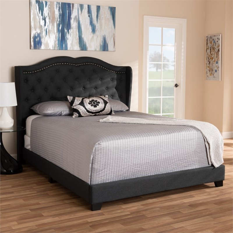 grey tufted bed frame