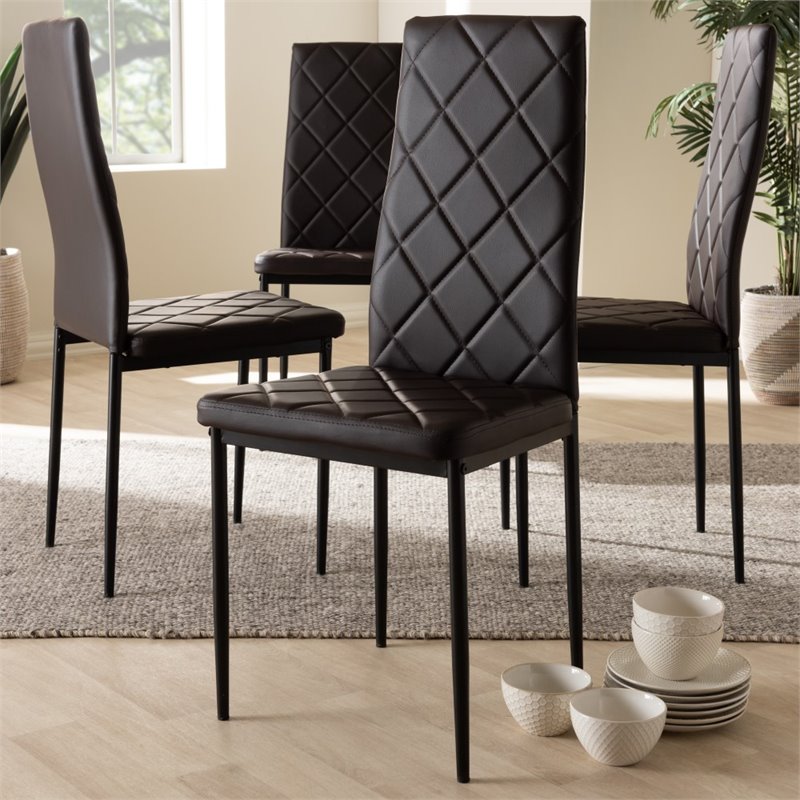 Baxton Studio Blaise Brown Faux Leather Dining Chair (Set of 4)