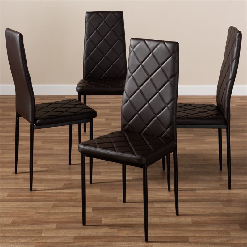 Baxton Studio Blaise Brown Faux Leather Dining Chair (Set of 4)