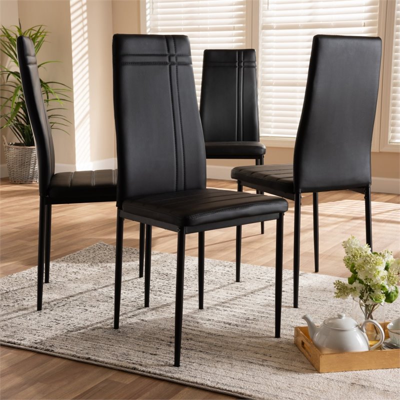 Baxton Studio Matiese Faux Leather Dining Chair in Black (Set of 4)