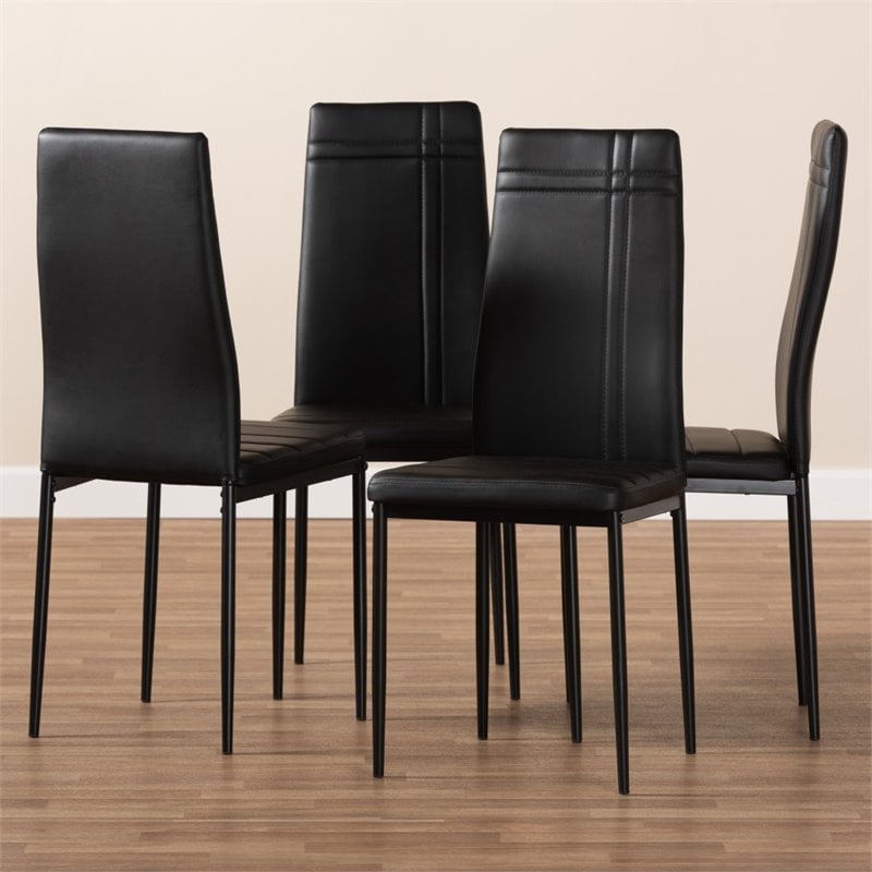 Baxton Studio Matiese Faux Leather Dining Chair in Black (Set of 4)