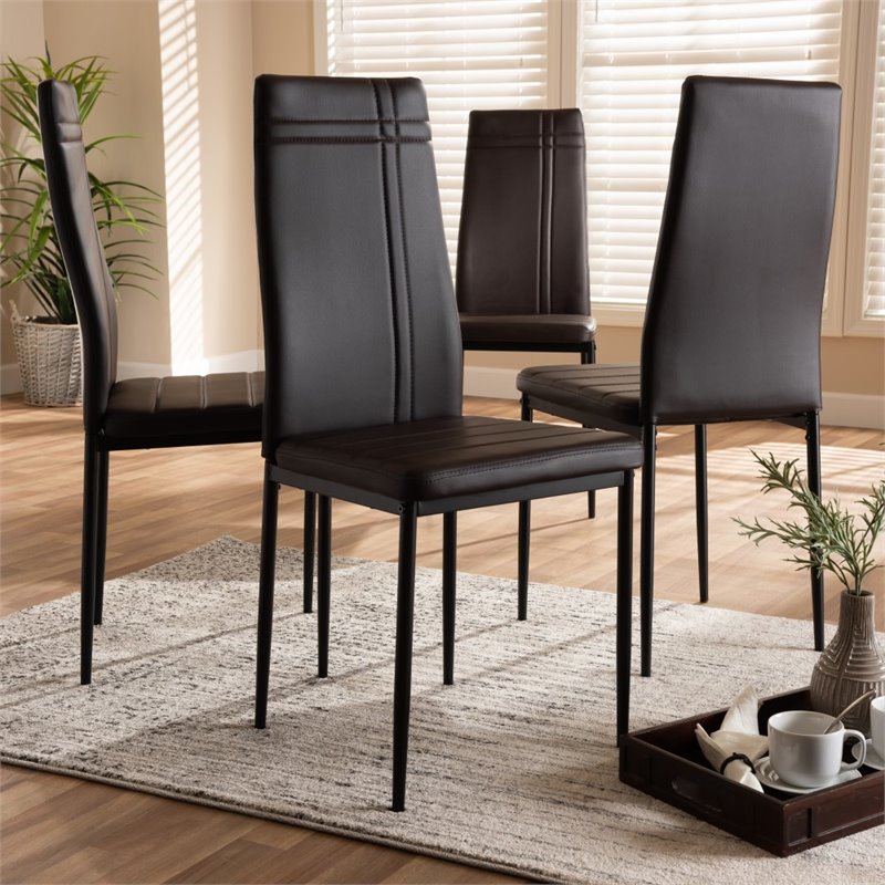 Baxton Studio Matiese Faux Leather Dining Chair in Brown (Set of 4)