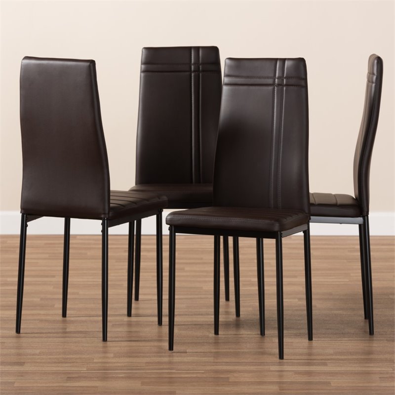 Baxton Studio Matiese Faux Leather Dining Chair in Brown (Set of 4)