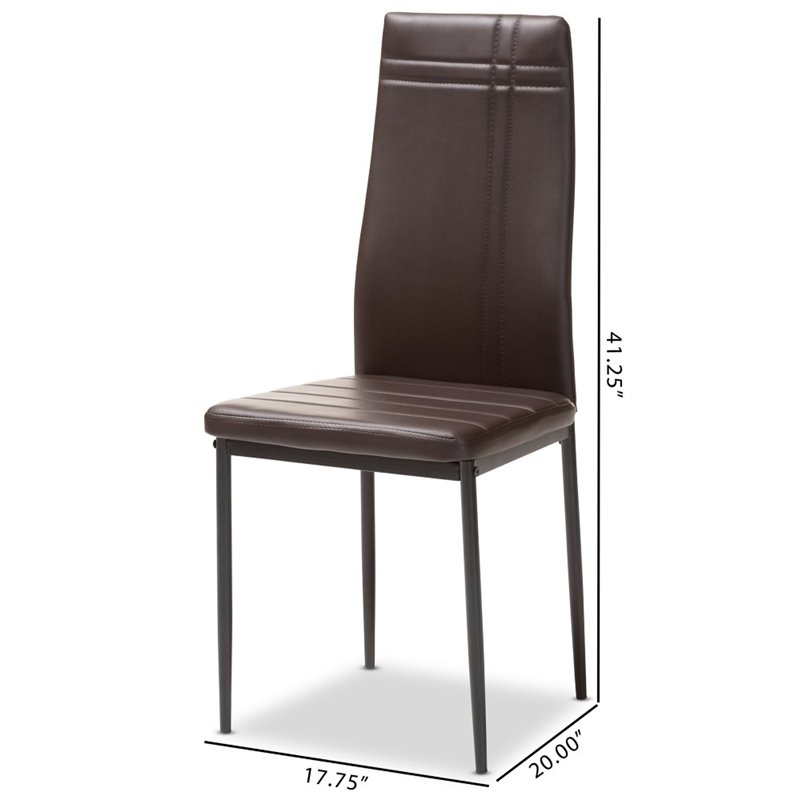 Baxton Studio Matiese Faux Leather Dining Chair in Brown (Set of 4)