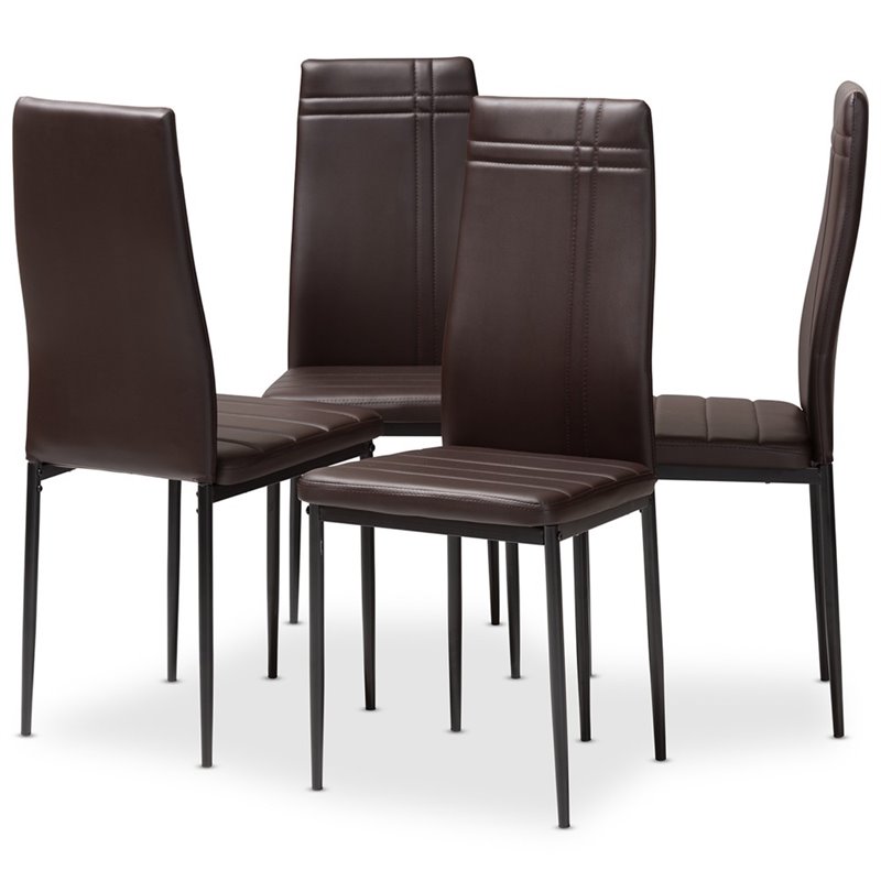 Baxton Studio Matiese Faux Leather Dining Chair in Brown (Set of 4)