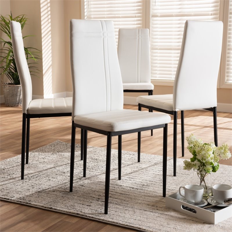 Baxton Studio Matiese Faux Leather Dining Chair in White (Set of 4)