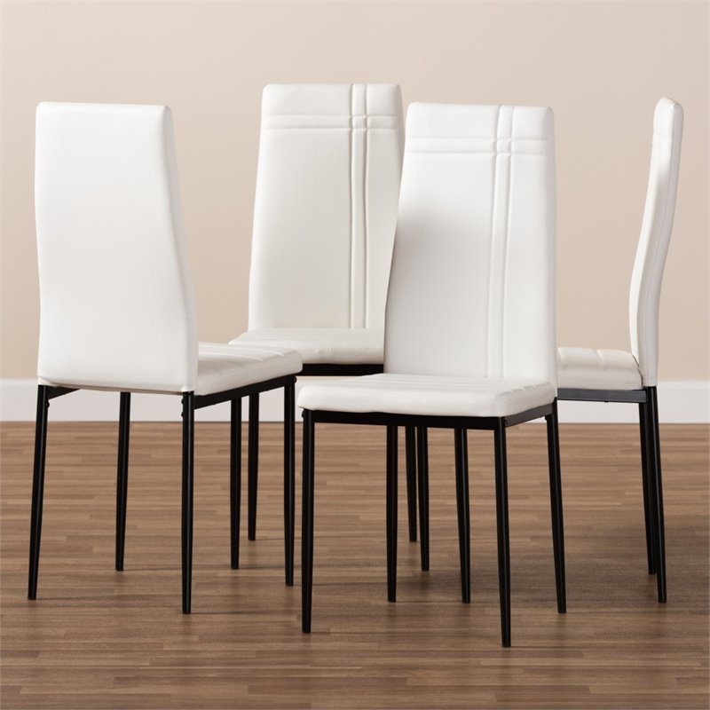Baxton Studio Matiese Faux Leather Dining Chair in White (Set of 4)