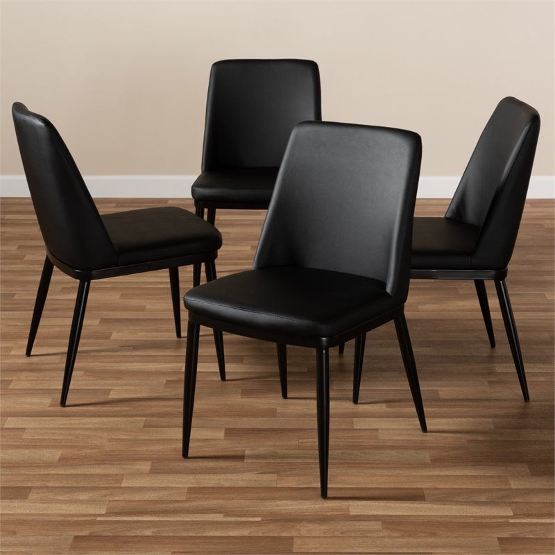 Baxton Studio Darcell Faux Leather Dining Chair in Black (Set of 4