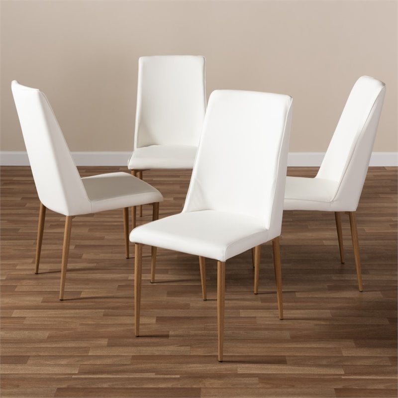 Baxton Studio Chandelle Faux Leather Dining Chair in White (Set of 4)
