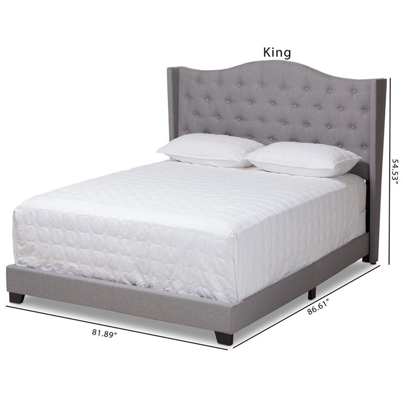 Baxton Studio Alesha Fabric Tufted King Size Bed in Grey