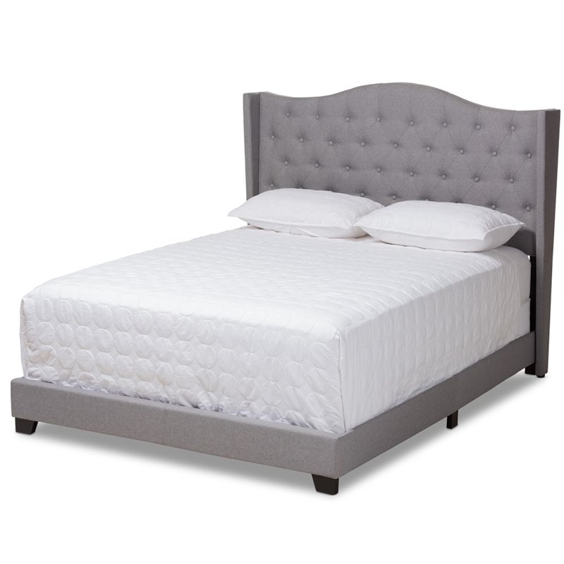 Baxton Studio Alesha Fabric Tufted King Size Bed in Grey