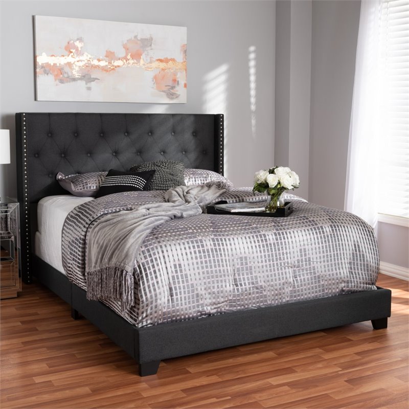 Baxton Studio Brady Fabric Tufted Queen Bed in Charcoal Grey