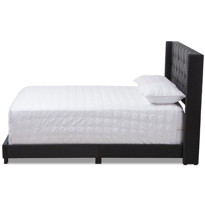 Baxton Studio Brady Fabric Tufted Queen Bed in Charcoal Grey