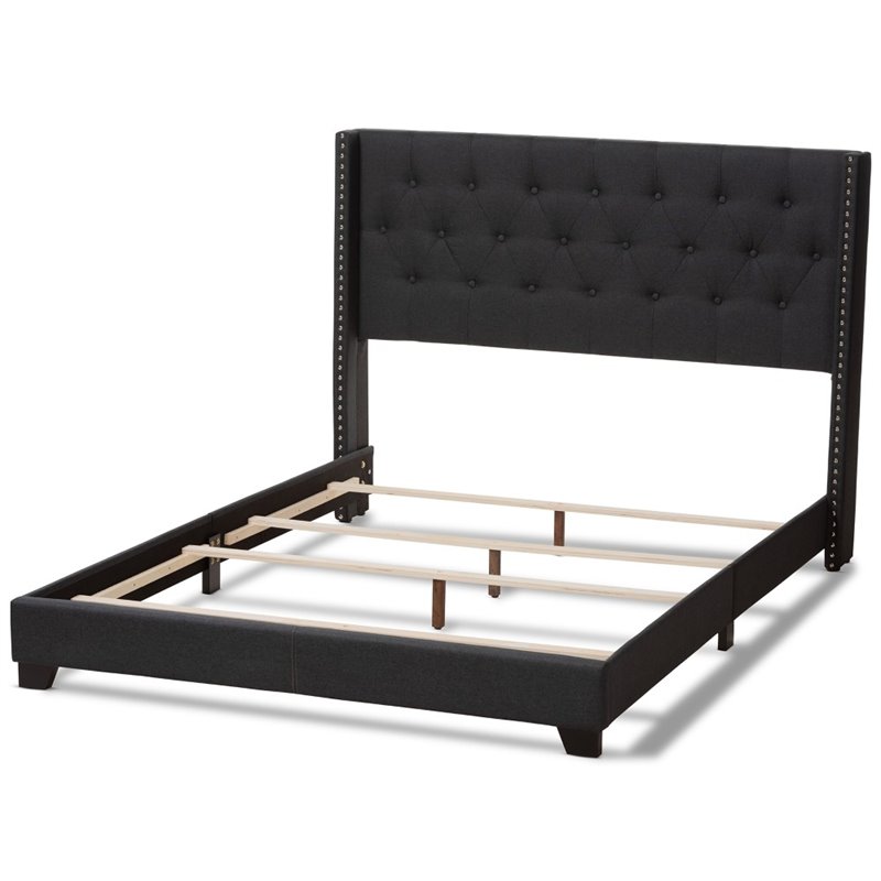 Baxton Studio Brady Fabric Tufted Queen Bed in Charcoal Grey
