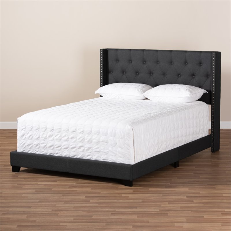 Baxton Studio Brady Fabric Tufted Queen Bed in Charcoal Grey