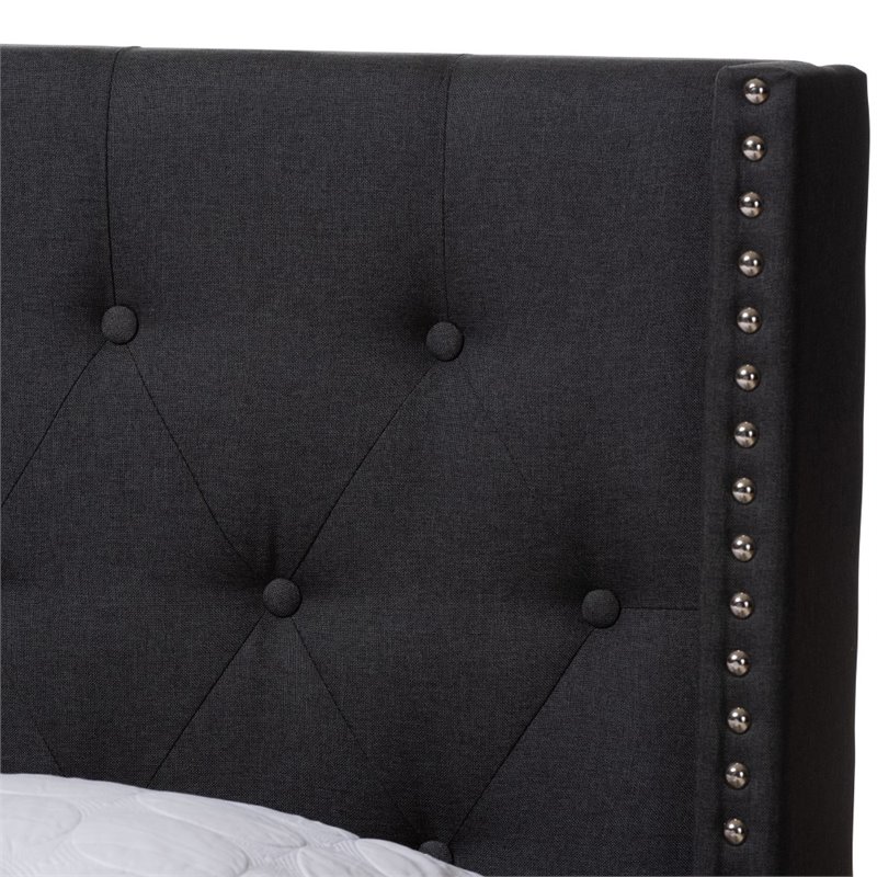 Baxton Studio Brady Fabric Tufted Queen Bed in Charcoal Grey