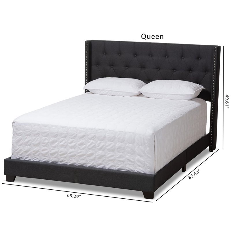 Baxton Studio Brady Fabric Tufted Queen Bed in Charcoal Grey