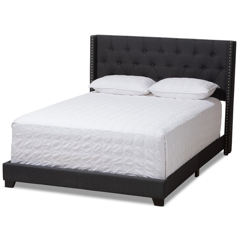 Baxton Studio Brady Fabric Tufted Queen Bed in Charcoal Grey