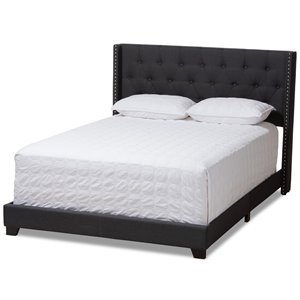 baxton studio brady fabric tufted queen bed in charcoal grey
