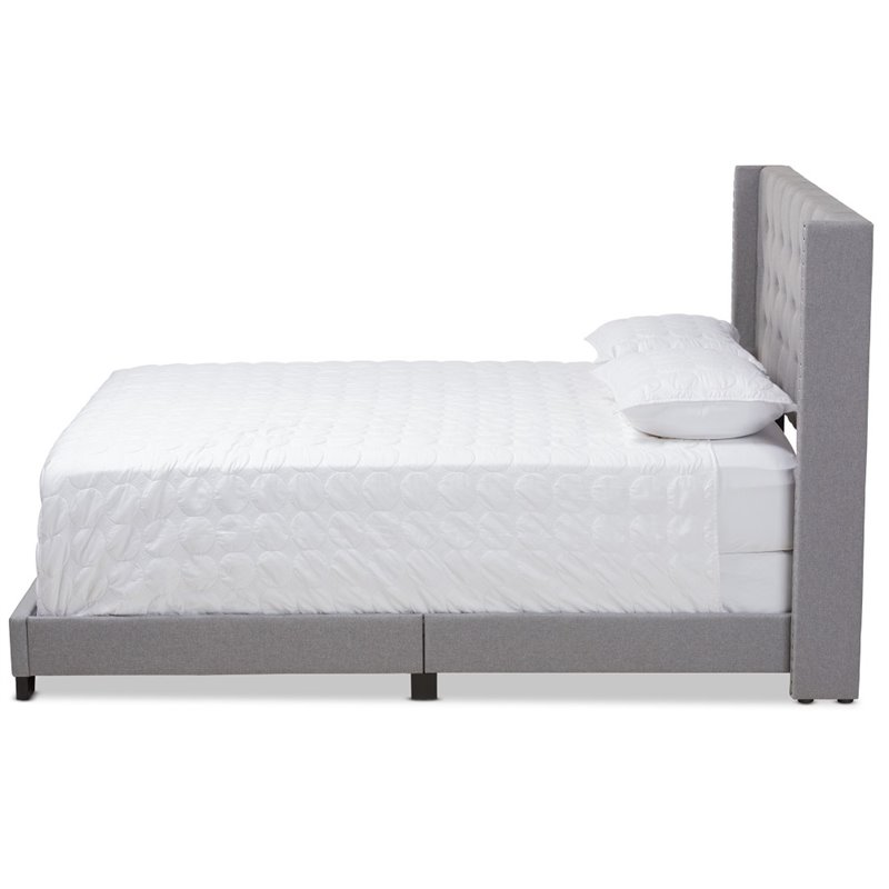 Baxton Studio Brady Fabric Tufted Queen Bed in Light Grey
