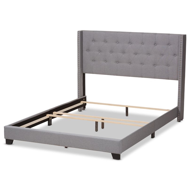 Baxton Studio Brady Fabric Tufted Queen Bed in Light Grey