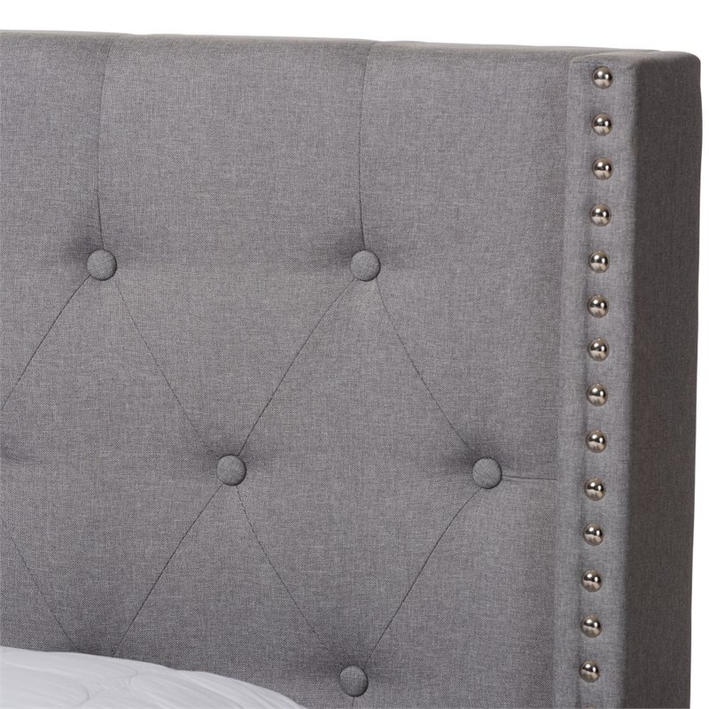 Baxton Studio Brady Fabric Tufted Queen Bed in Light Grey