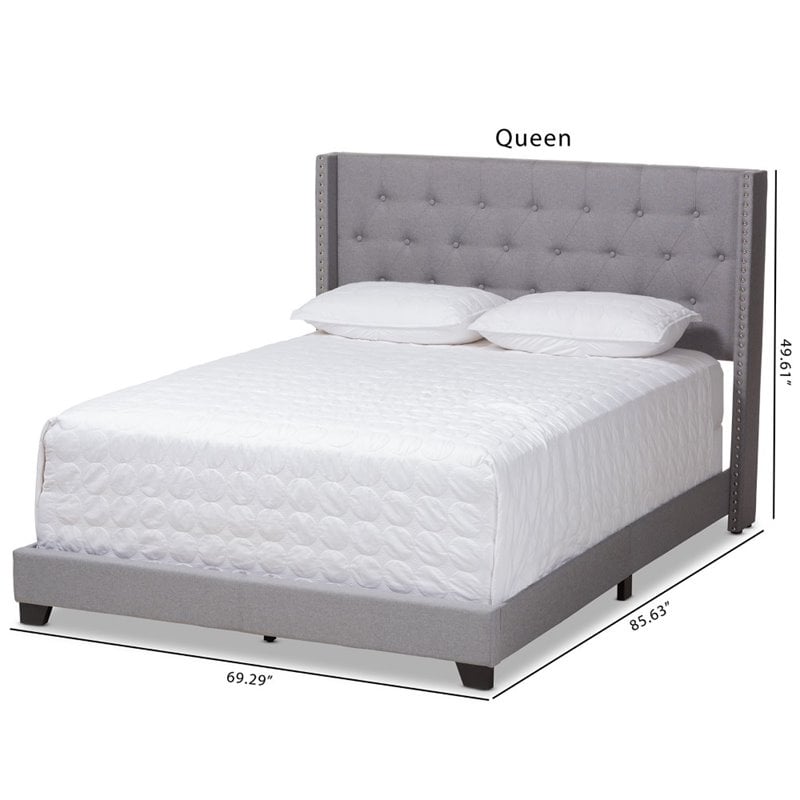 Baxton Studio Brady Fabric Tufted Queen Bed in Light Grey