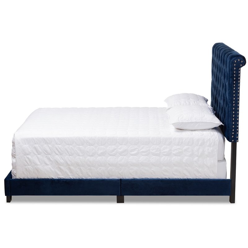 Baxton Studio Candace Velvet Tufted Queen Bed in Navy