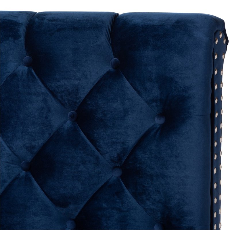 Baxton Studio Candace Velvet Tufted Queen Bed in Navy
