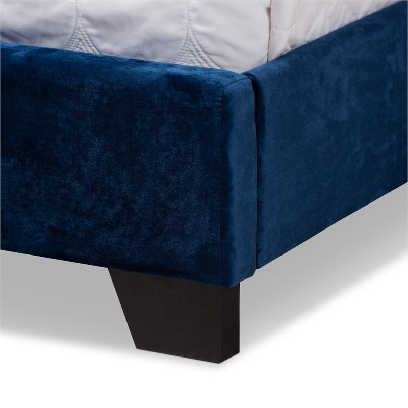 Baxton Studio Candace Velvet Tufted Queen Bed in Navy