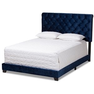 Baxton Studio Candace Velvet Tufted Queen Bed in Navy