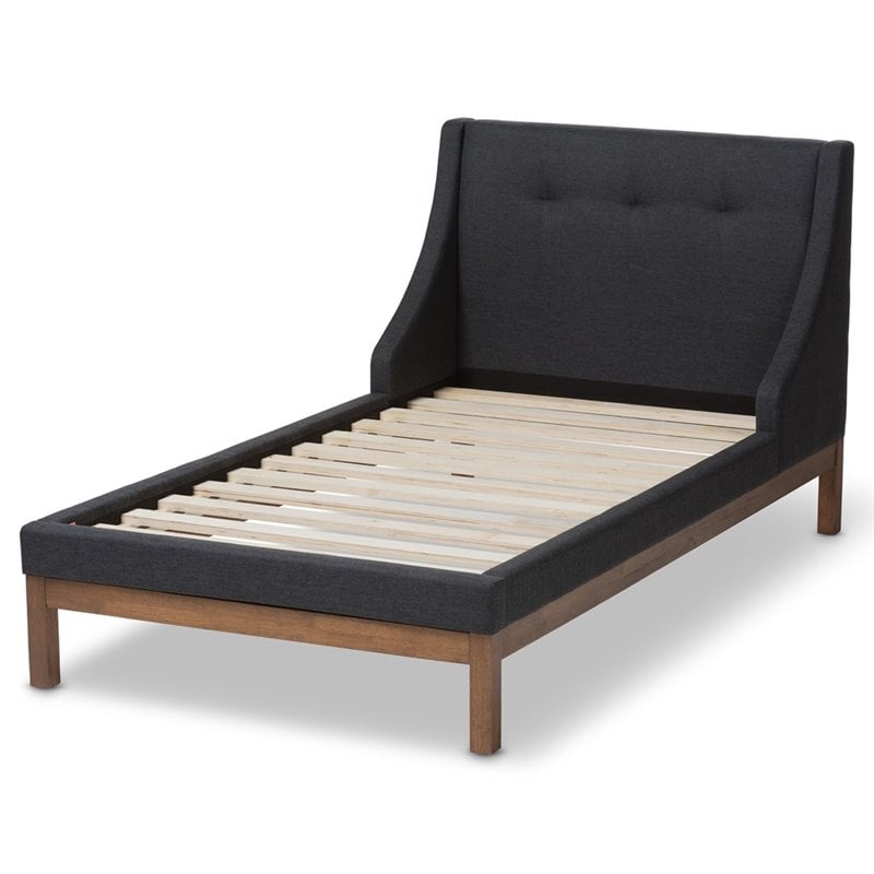 Baxton Studio Louvain Upholstered Twin Platform Bed in Dark Grey